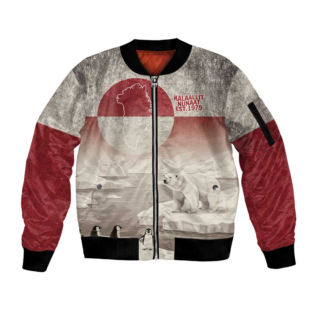 Greenland Flag Vintage Sleeve Zip Bomber Jacket Greenlander Flag With Polar Bear