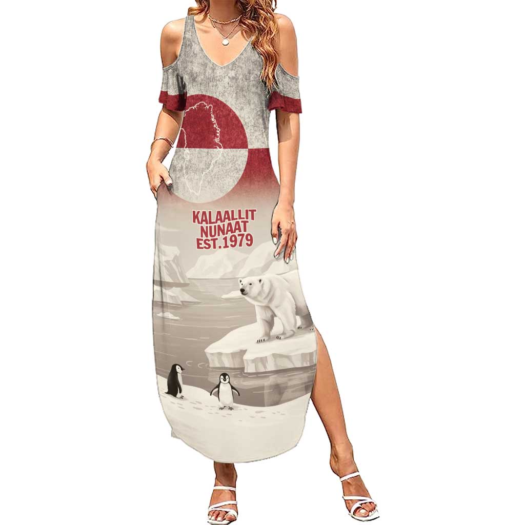 Greenland Flag Vintage Summer Maxi Dress Greenlander Flag With Polar Bear