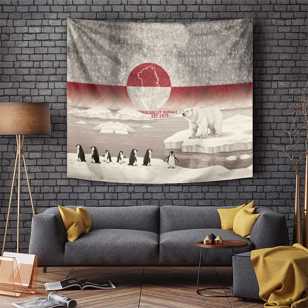 Greenland Flag Vintage Tapestry Greenlander Flag With Polar Bear