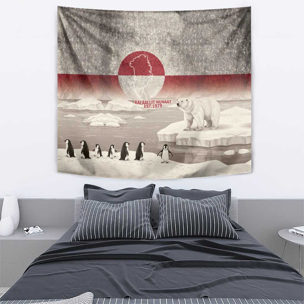 Greenland Flag Vintage Tapestry Greenlander Flag With Polar Bear