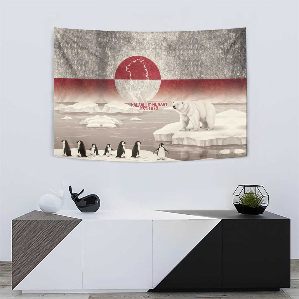 Greenland Flag Vintage Tapestry Greenlander Flag With Polar Bear