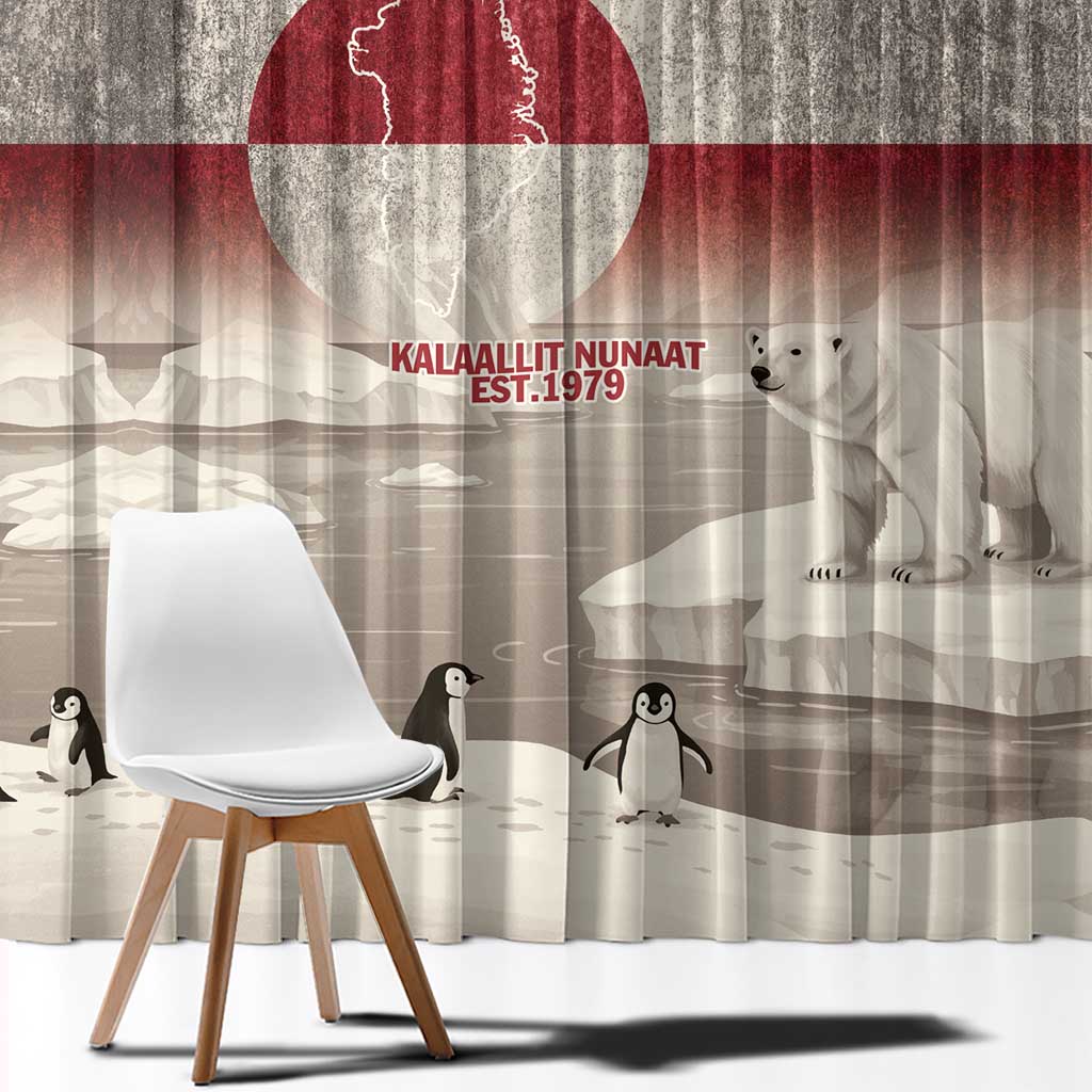 Greenland Flag Vintage Window Curtain Greenlander Flag With Polar Bear