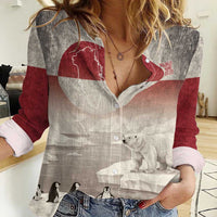 Greenland Flag Vintage Women Casual Shirt Greenlander Flag With Polar Bear