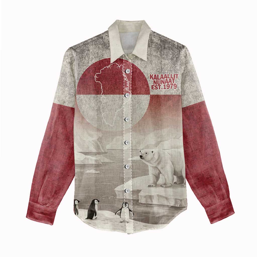 Greenland Flag Vintage Women Casual Shirt Greenlander Flag With Polar Bear