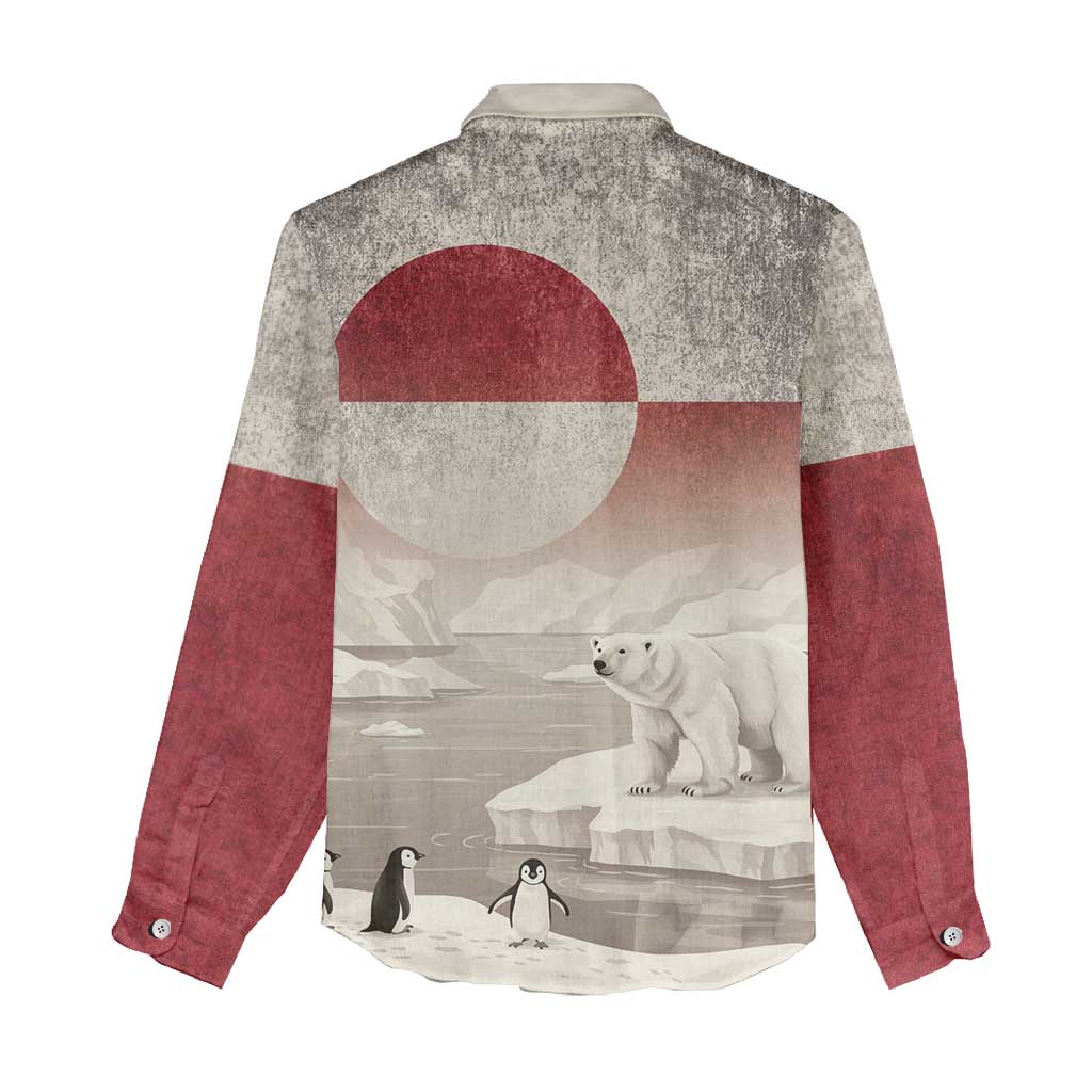 Greenland Flag Vintage Women Casual Shirt Greenlander Flag With Polar Bear