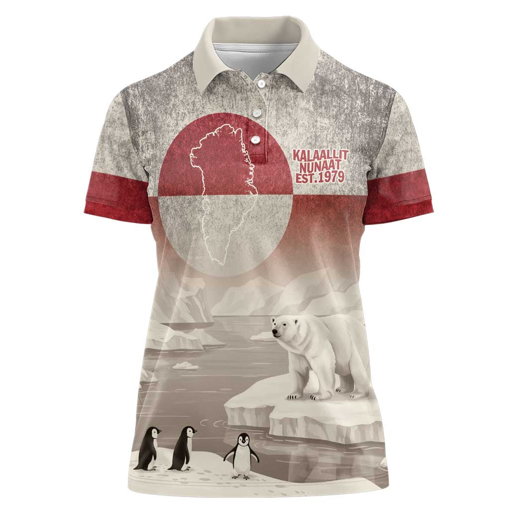 Greenland Flag Vintage Women Polo Shirt Greenlander Flag With Polar Bear