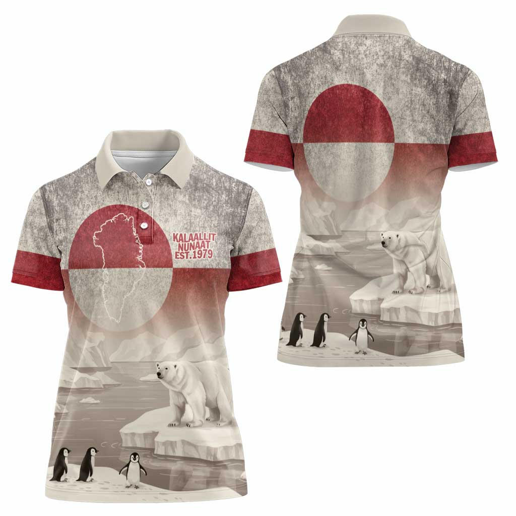 Greenland Flag Vintage Women Polo Shirt Greenlander Flag With Polar Bear