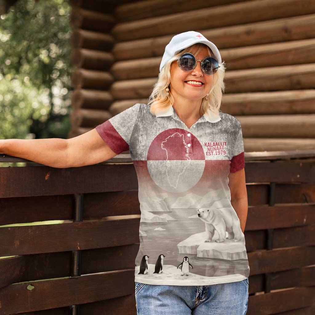 Greenland Flag Vintage Women Polo Shirt Greenlander Flag With Polar Bear