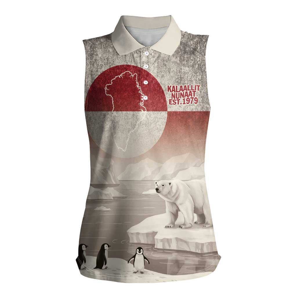 Greenland Flag Vintage Women Sleeveless Polo Shirt Greenlander Flag With Polar Bear