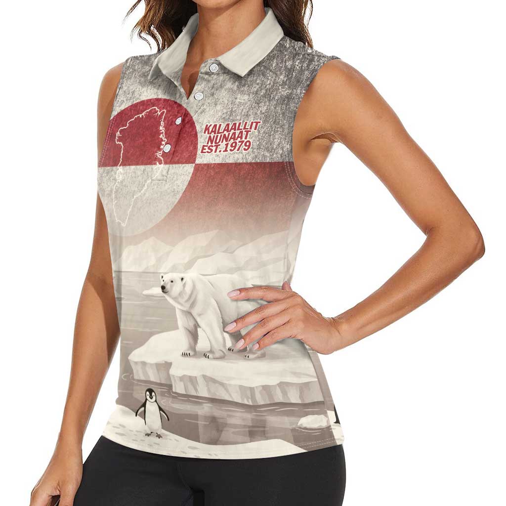Greenland Flag Vintage Women Sleeveless Polo Shirt Greenlander Flag With Polar Bear