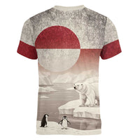 Greenland Flag Vintage Women V-Neck T-Shirt Greenlander Flag With Polar Bear
