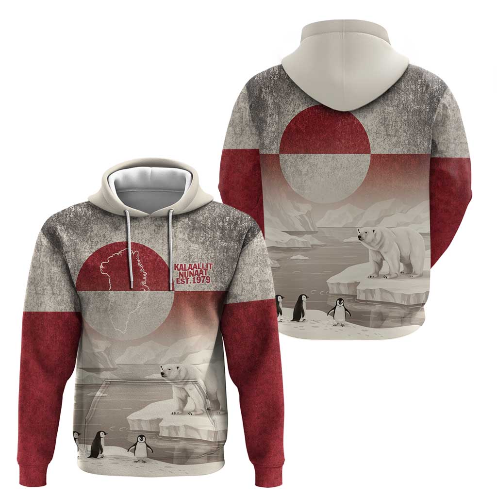 Greenland Flag Vintage Zip Hoodie Greenlander Flag With Polar Bear