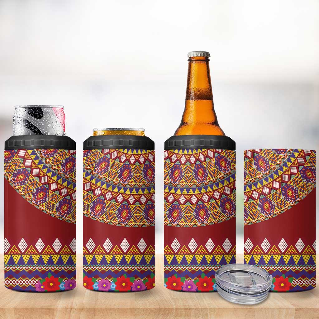 Greenland Costume 4 in 1 Can Cooler Tumbler Tradional Kalaallisuut Pattern