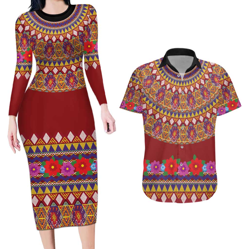 Greenland Costume Couples Matching Long Sleeve Bodycon Dress and Hawaiian Shirt Tradional Kalaallisuut Pattern