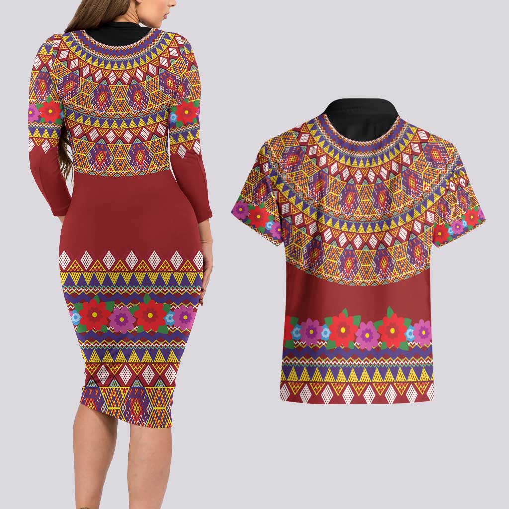 Greenland Costume Couples Matching Long Sleeve Bodycon Dress and Hawaiian Shirt Tradional Kalaallisuut Pattern