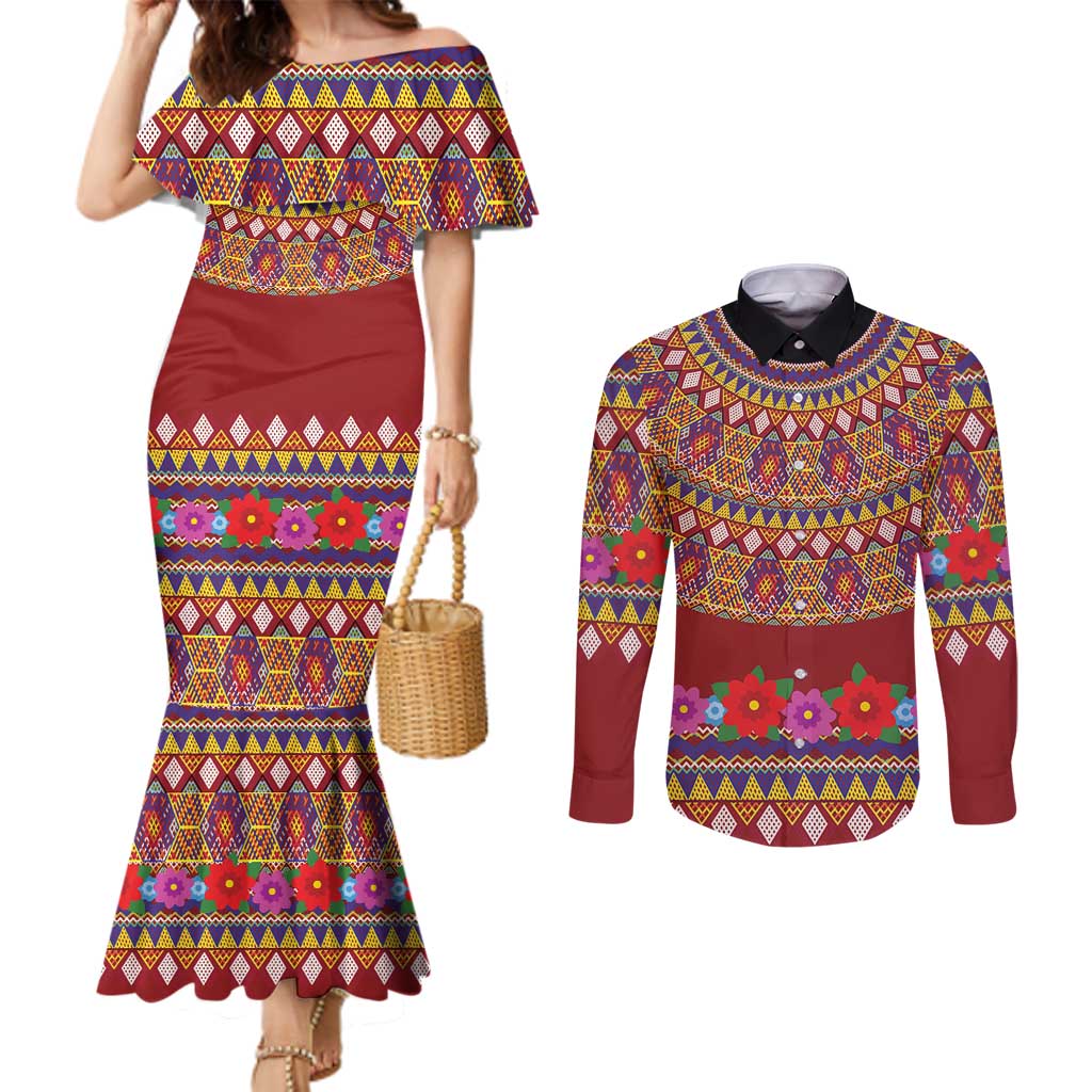 Greenland Costume Couples Matching Mermaid Dress and Long Sleeve Button Shirt Tradional Kalaallisuut Pattern