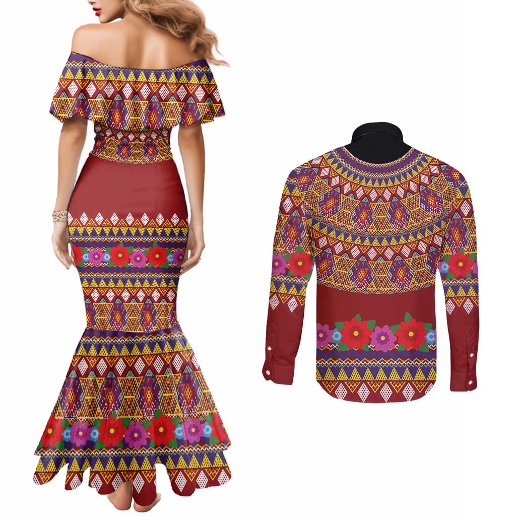 Greenland Costume Couples Matching Mermaid Dress and Long Sleeve Button Shirt Tradional Kalaallisuut Pattern