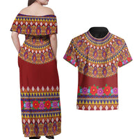 Greenland Costume Couples Matching Off Shoulder Maxi Dress and Hawaiian Shirt Tradional Kalaallisuut Pattern