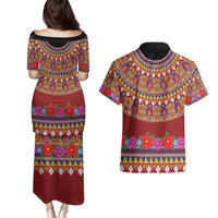 Greenland Costume Couples Matching Puletasi and Hawaiian Shirt Tradional Kalaallisuut Pattern