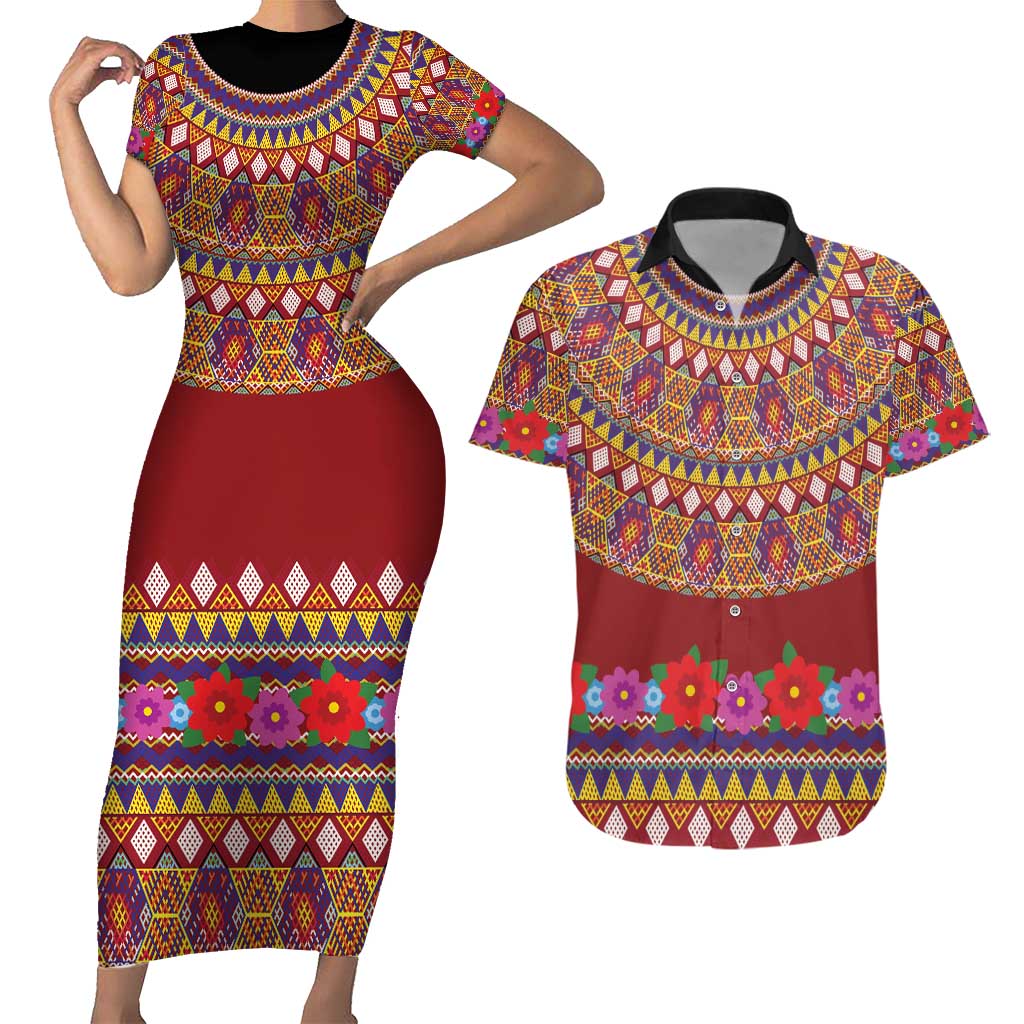 Greenland Costume Couples Matching Short Sleeve Bodycon Dress and Hawaiian Shirt Tradional Kalaallisuut Pattern