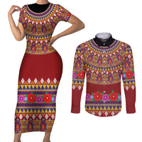 Greenland Costume Couples Matching Short Sleeve Bodycon Dress and Long Sleeve Button Shirt Tradional Kalaallisuut Pattern