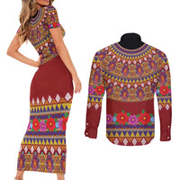 Greenland Costume Couples Matching Short Sleeve Bodycon Dress and Long Sleeve Button Shirt Tradional Kalaallisuut Pattern