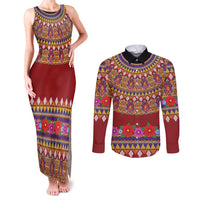 Greenland Costume Couples Matching Tank Maxi Dress and Long Sleeve Button Shirt Tradional Kalaallisuut Pattern