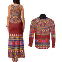 Greenland Costume Couples Matching Tank Maxi Dress and Long Sleeve Button Shirt Tradional Kalaallisuut Pattern