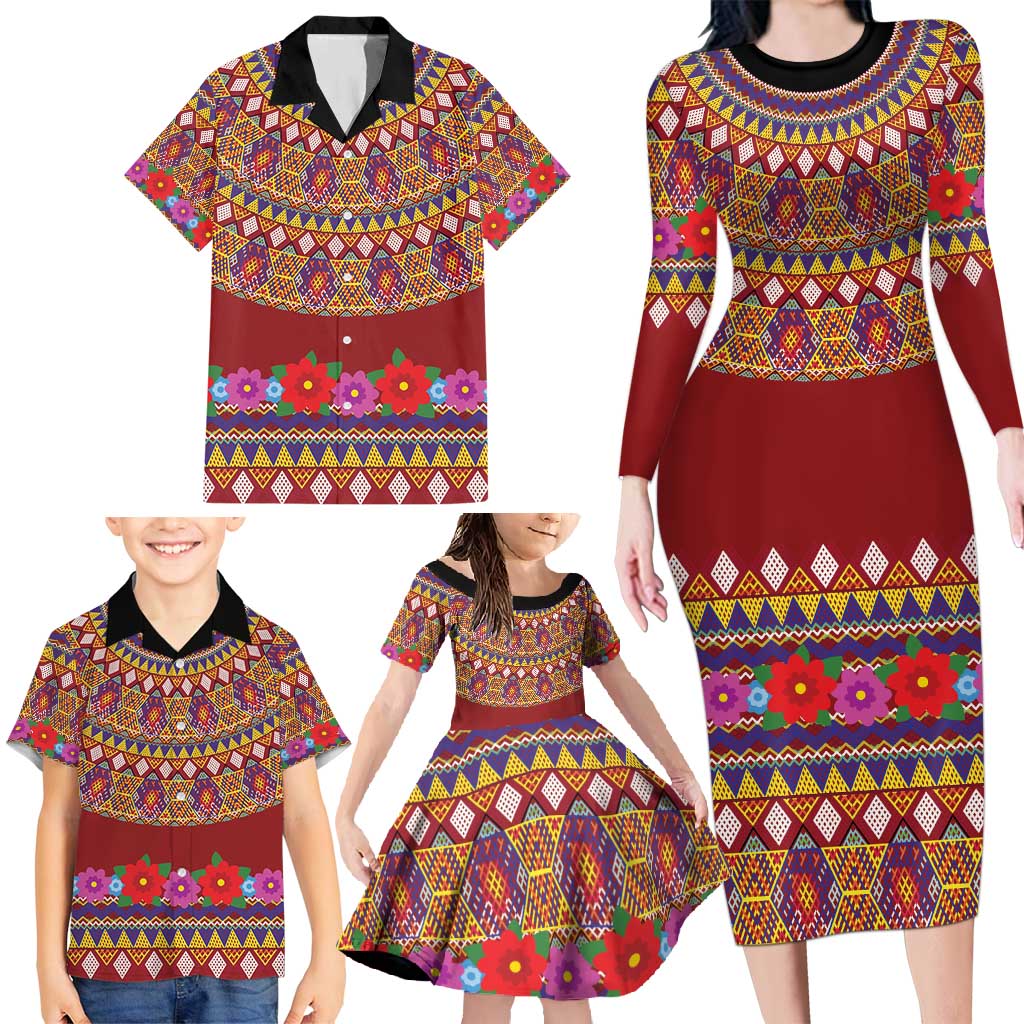 Greenland Costume Family Matching Long Sleeve Bodycon Dress and Hawaiian Shirt Tradional Kalaallisuut Pattern