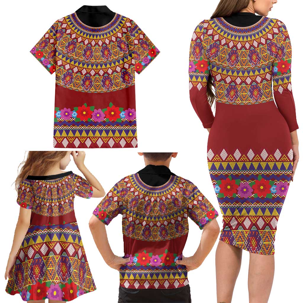 Greenland Costume Family Matching Long Sleeve Bodycon Dress and Hawaiian Shirt Tradional Kalaallisuut Pattern