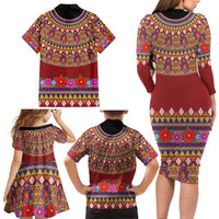 Greenland Costume Family Matching Long Sleeve Bodycon Dress and Hawaiian Shirt Tradional Kalaallisuut Pattern