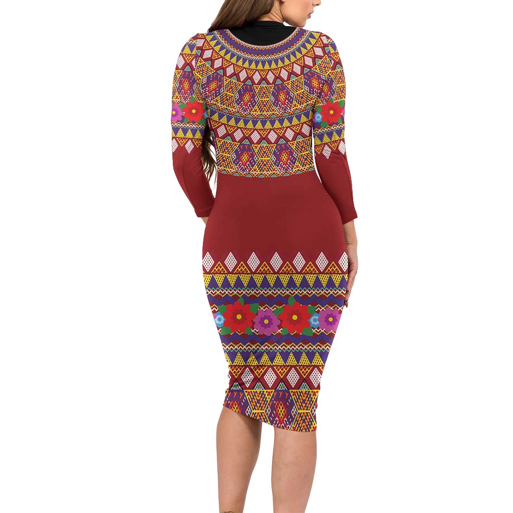 Greenland Costume Family Matching Long Sleeve Bodycon Dress and Hawaiian Shirt Tradional Kalaallisuut Pattern