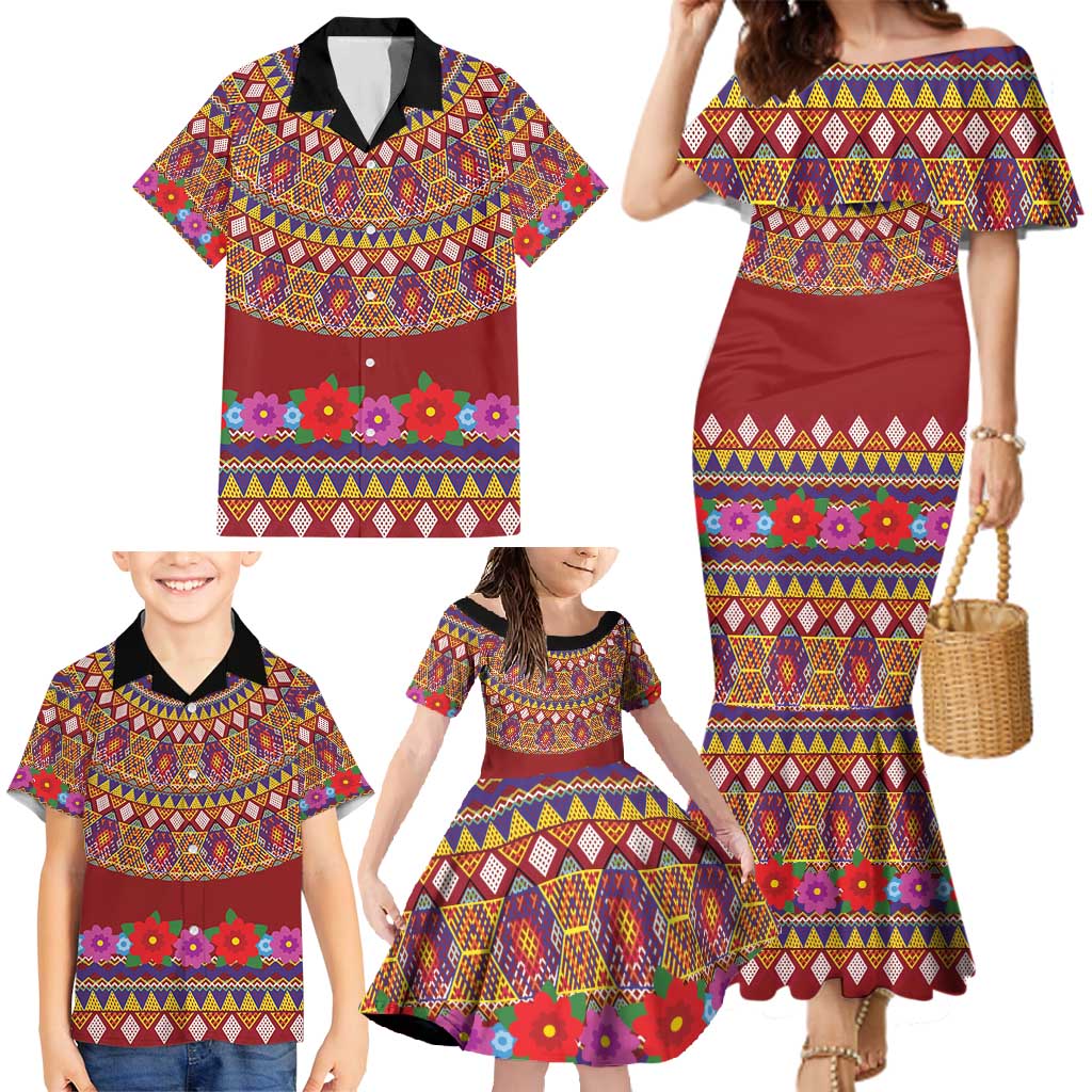 Greenland Costume Family Matching Mermaid Dress and Hawaiian Shirt Tradional Kalaallisuut Pattern