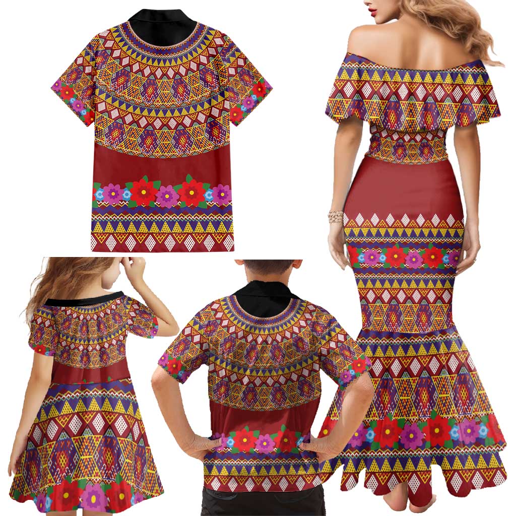 Greenland Costume Family Matching Mermaid Dress and Hawaiian Shirt Tradional Kalaallisuut Pattern