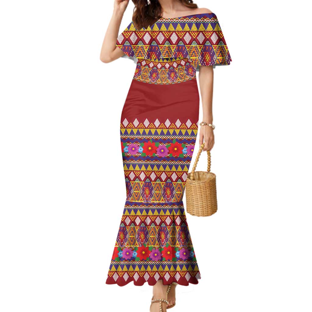 Greenland Costume Family Matching Mermaid Dress and Hawaiian Shirt Tradional Kalaallisuut Pattern