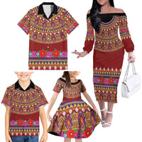 Greenland Costume Family Matching Off The Shoulder Long Sleeve Dress and Hawaiian Shirt Tradional Kalaallisuut Pattern