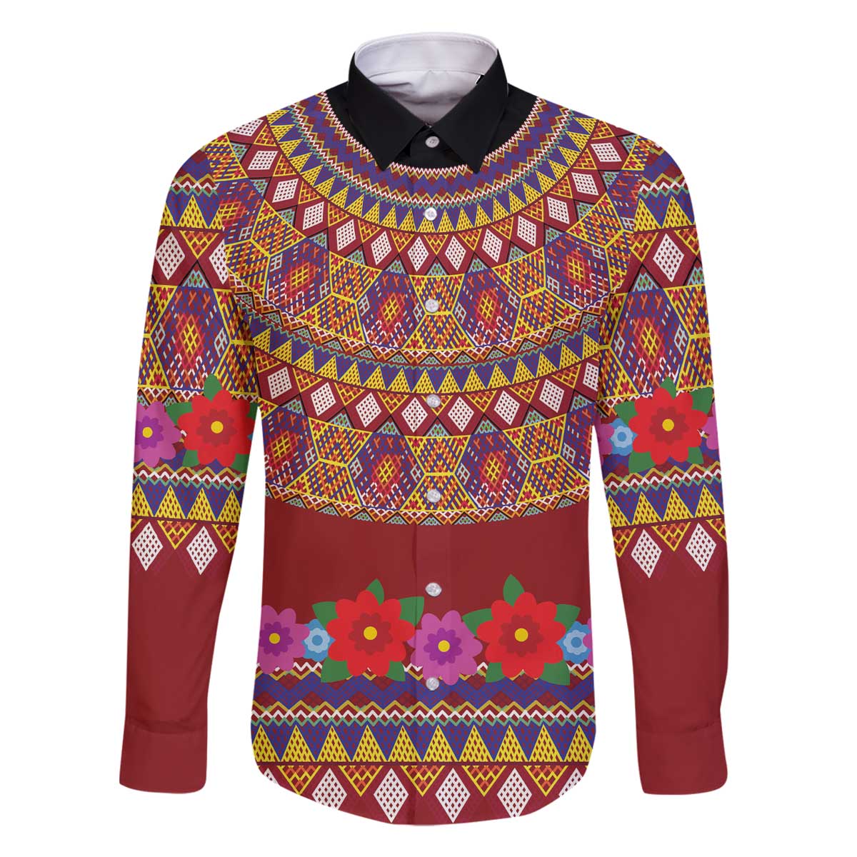 Greenland Costume Family Matching Off The Shoulder Long Sleeve Dress and Hawaiian Shirt Tradional Kalaallisuut Pattern