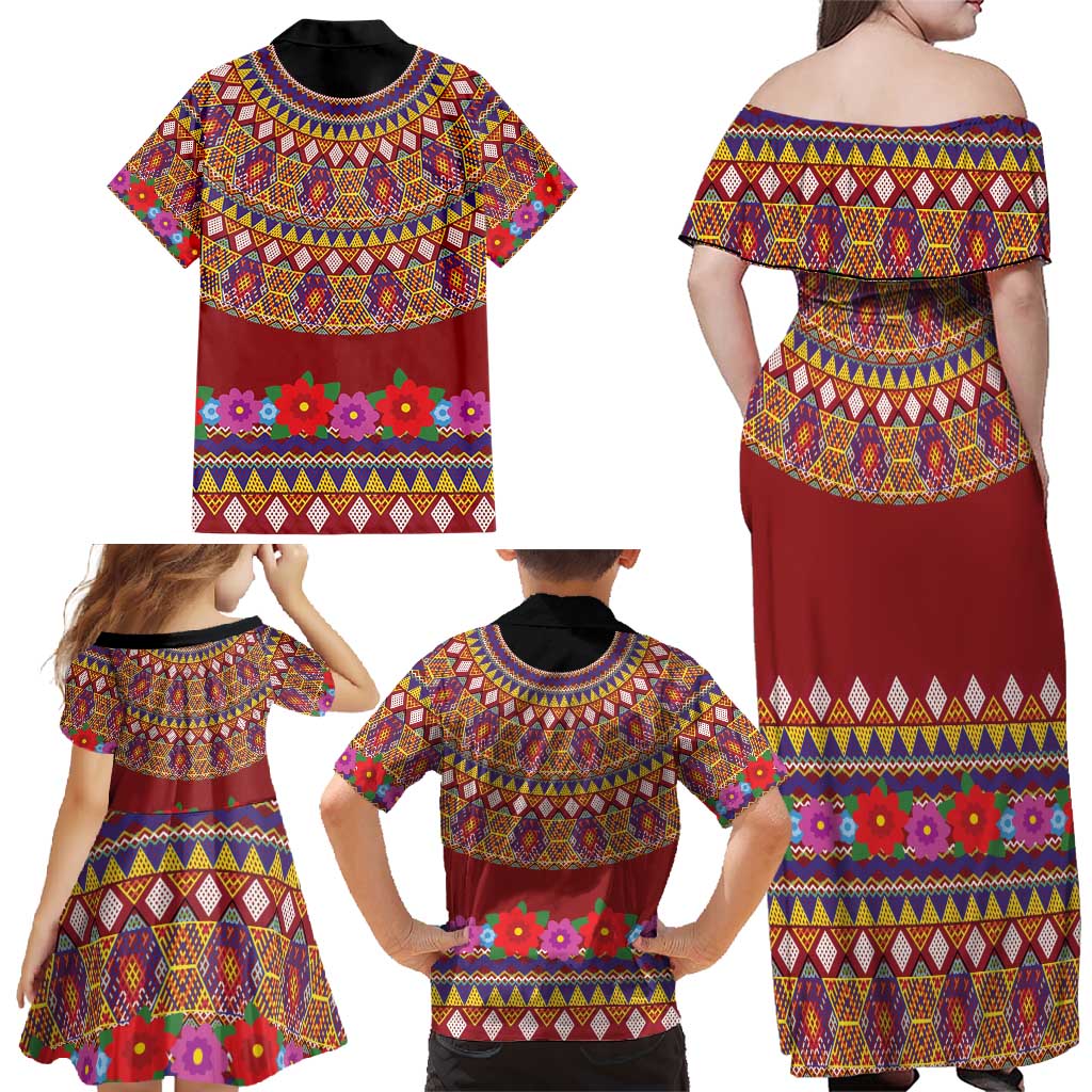 Greenland Costume Family Matching Off Shoulder Maxi Dress and Hawaiian Shirt Tradional Kalaallisuut Pattern