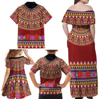 Greenland Costume Family Matching Off Shoulder Maxi Dress and Hawaiian Shirt Tradional Kalaallisuut Pattern