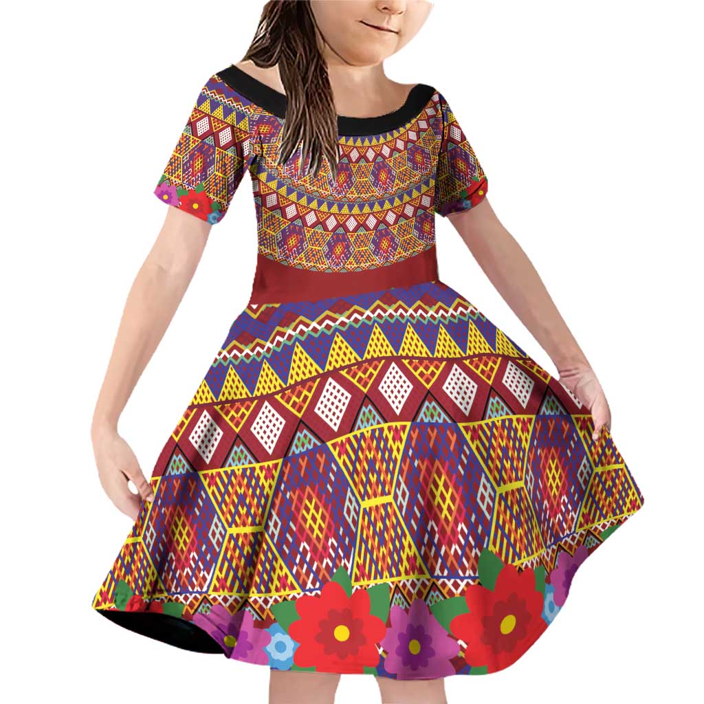 Greenland Costume Family Matching Off Shoulder Short Dress and Hawaiian Shirt Tradional Kalaallisuut Pattern