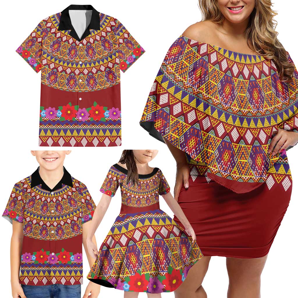 Greenland Costume Family Matching Off Shoulder Short Dress and Hawaiian Shirt Tradional Kalaallisuut Pattern