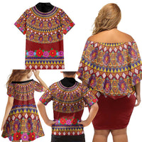Greenland Costume Family Matching Off Shoulder Short Dress and Hawaiian Shirt Tradional Kalaallisuut Pattern