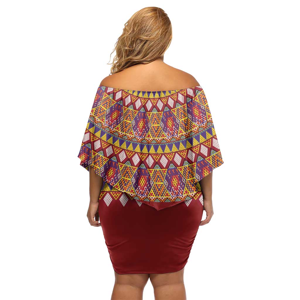 Greenland Costume Family Matching Off Shoulder Short Dress and Hawaiian Shirt Tradional Kalaallisuut Pattern