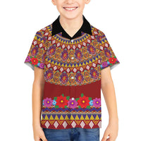 Greenland Costume Family Matching Off Shoulder Short Dress and Hawaiian Shirt Tradional Kalaallisuut Pattern
