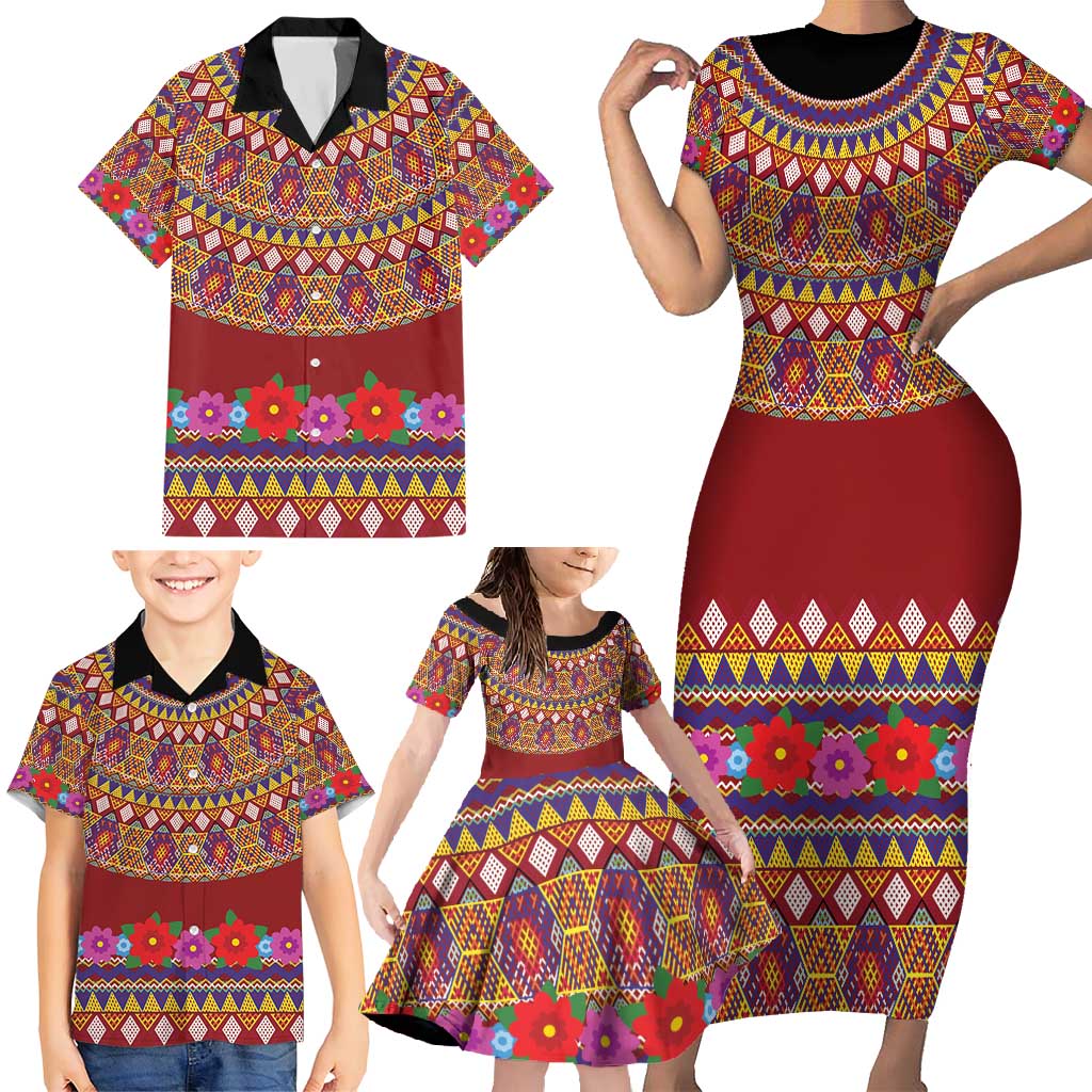 Greenland Costume Family Matching Short Sleeve Bodycon Dress and Hawaiian Shirt Tradional Kalaallisuut Pattern
