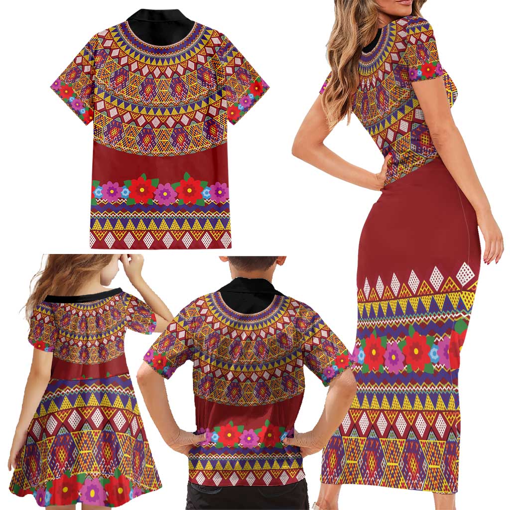 Greenland Costume Family Matching Short Sleeve Bodycon Dress and Hawaiian Shirt Tradional Kalaallisuut Pattern