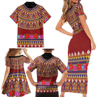 Greenland Costume Family Matching Short Sleeve Bodycon Dress and Hawaiian Shirt Tradional Kalaallisuut Pattern