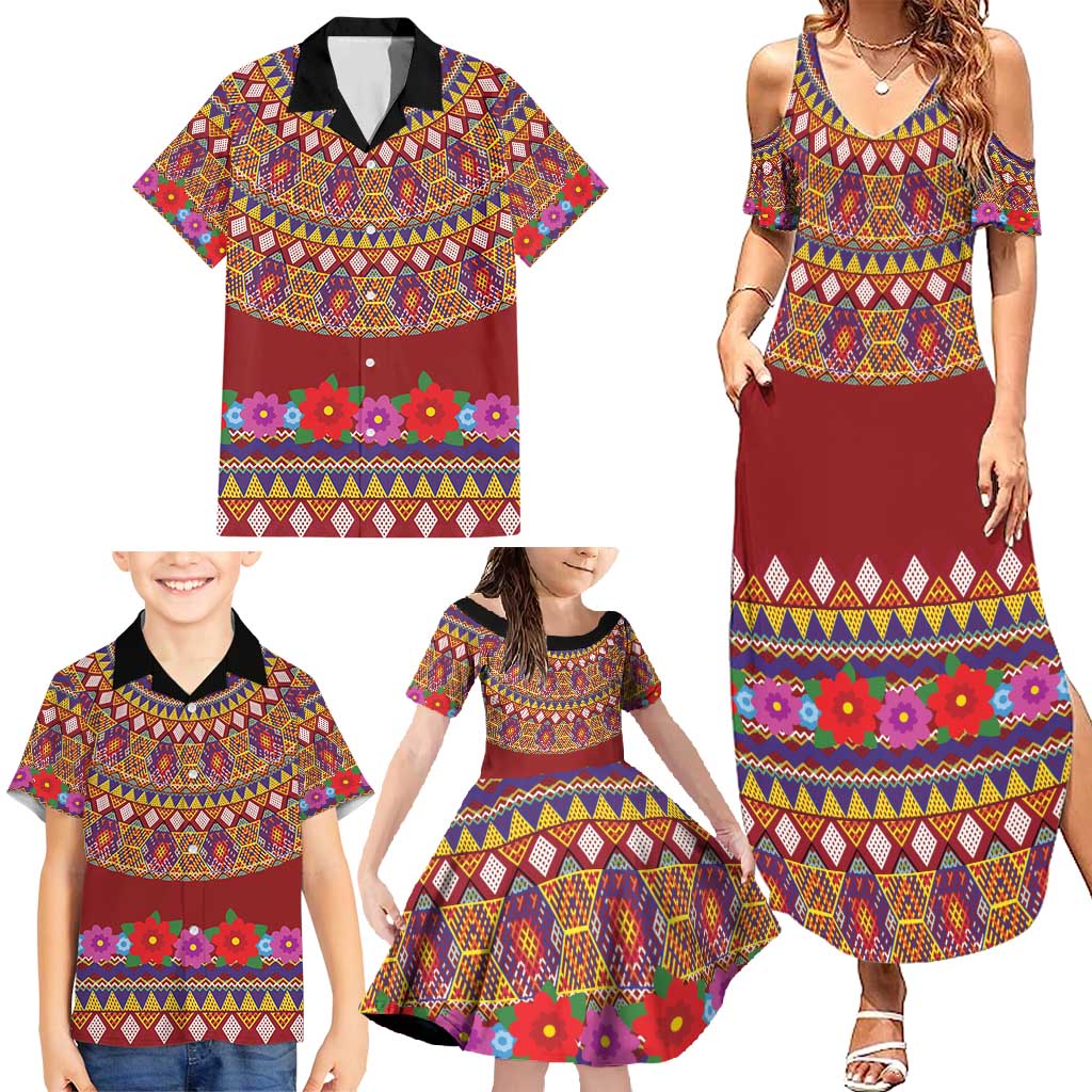 Greenland Costume Family Matching Summer Maxi Dress and Hawaiian Shirt Tradional Kalaallisuut Pattern