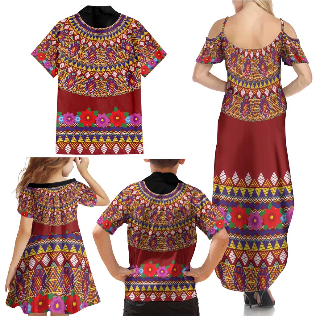 Greenland Costume Family Matching Summer Maxi Dress and Hawaiian Shirt Tradional Kalaallisuut Pattern