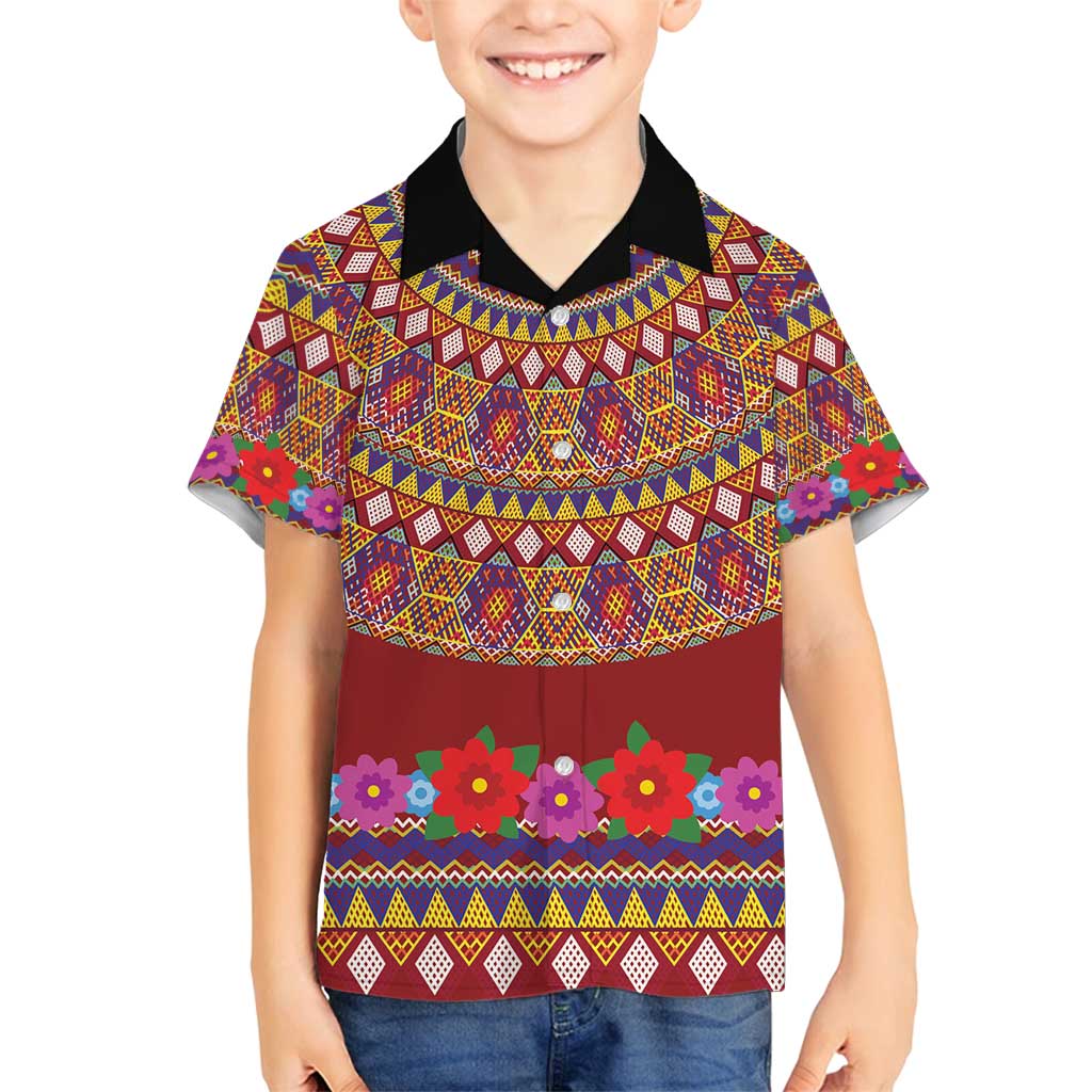 Greenland Costume Family Matching Summer Maxi Dress and Hawaiian Shirt Tradional Kalaallisuut Pattern